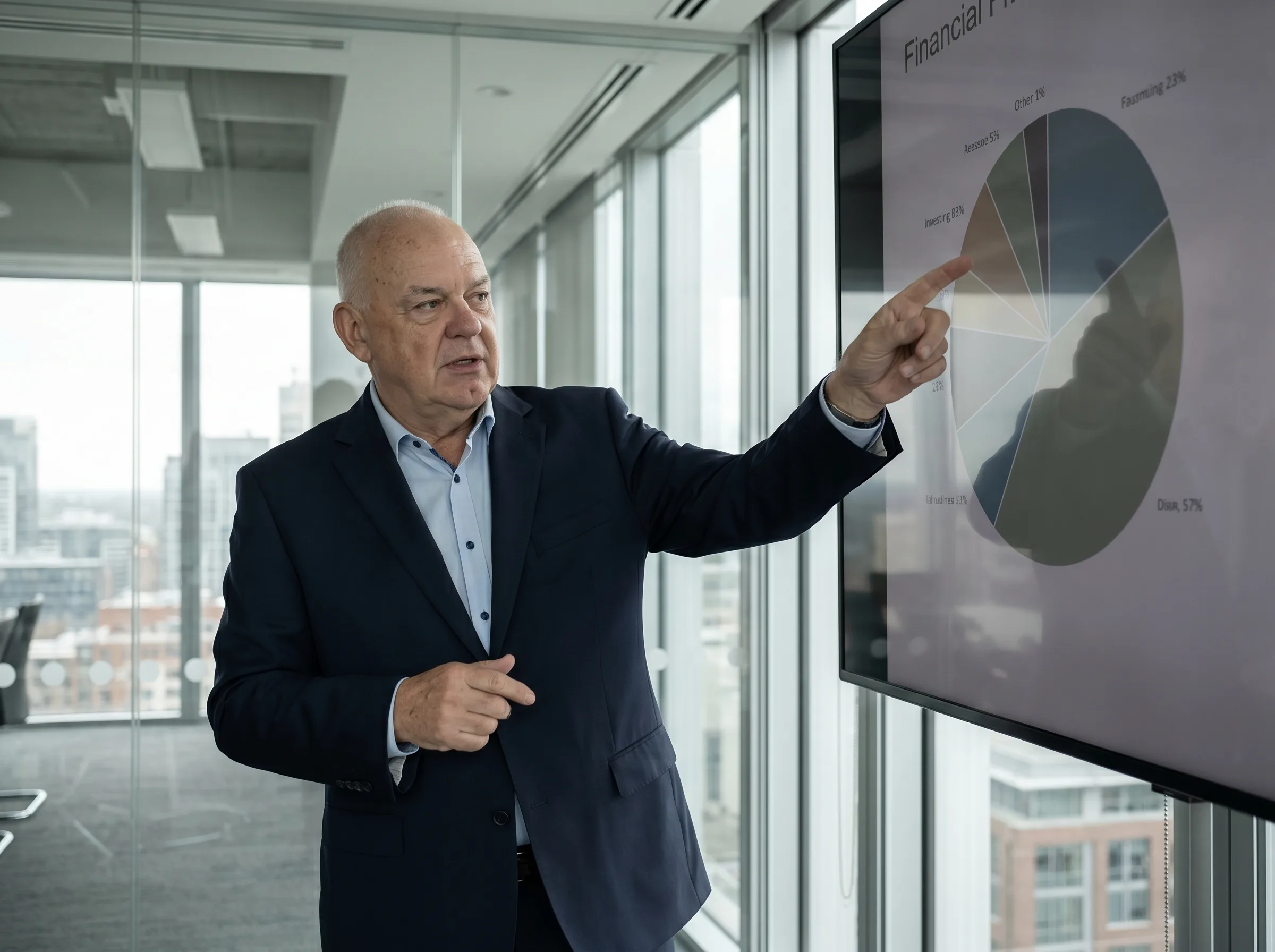 A Partner Economics founder presenting financial analysis in an advisory session